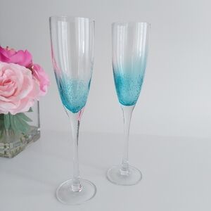 Wedding Champagne Flutes Set of 2 Blue Blown Glass Toasting Glasses Gift